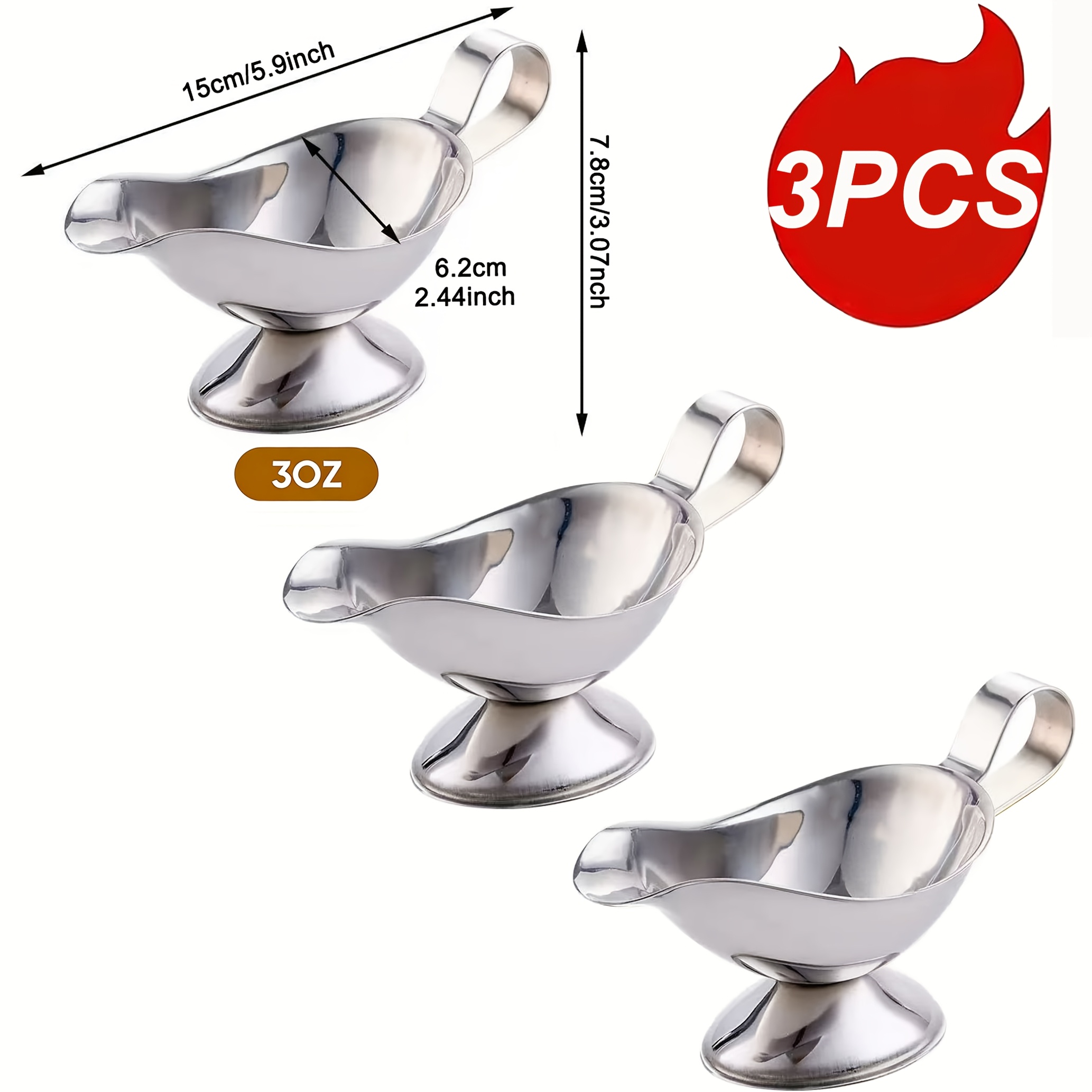 TEMU 3pcs Mini 3oz Stainless Steel Steak Sauce Cups And Pepper Sauce Boats, Ergonomic Handle For Grilling Sauce Pots, Kitchen, Hotel, Restaurant, And