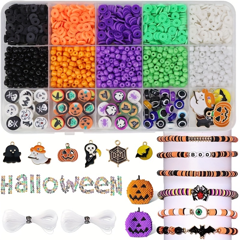 

Halloween Craft Kit: 2086-piece Diy Bracelet Making Set With Ghost, Pumpkin & Bat Charms - Includes Alloy Findings & Elastic Cord For Party Favors