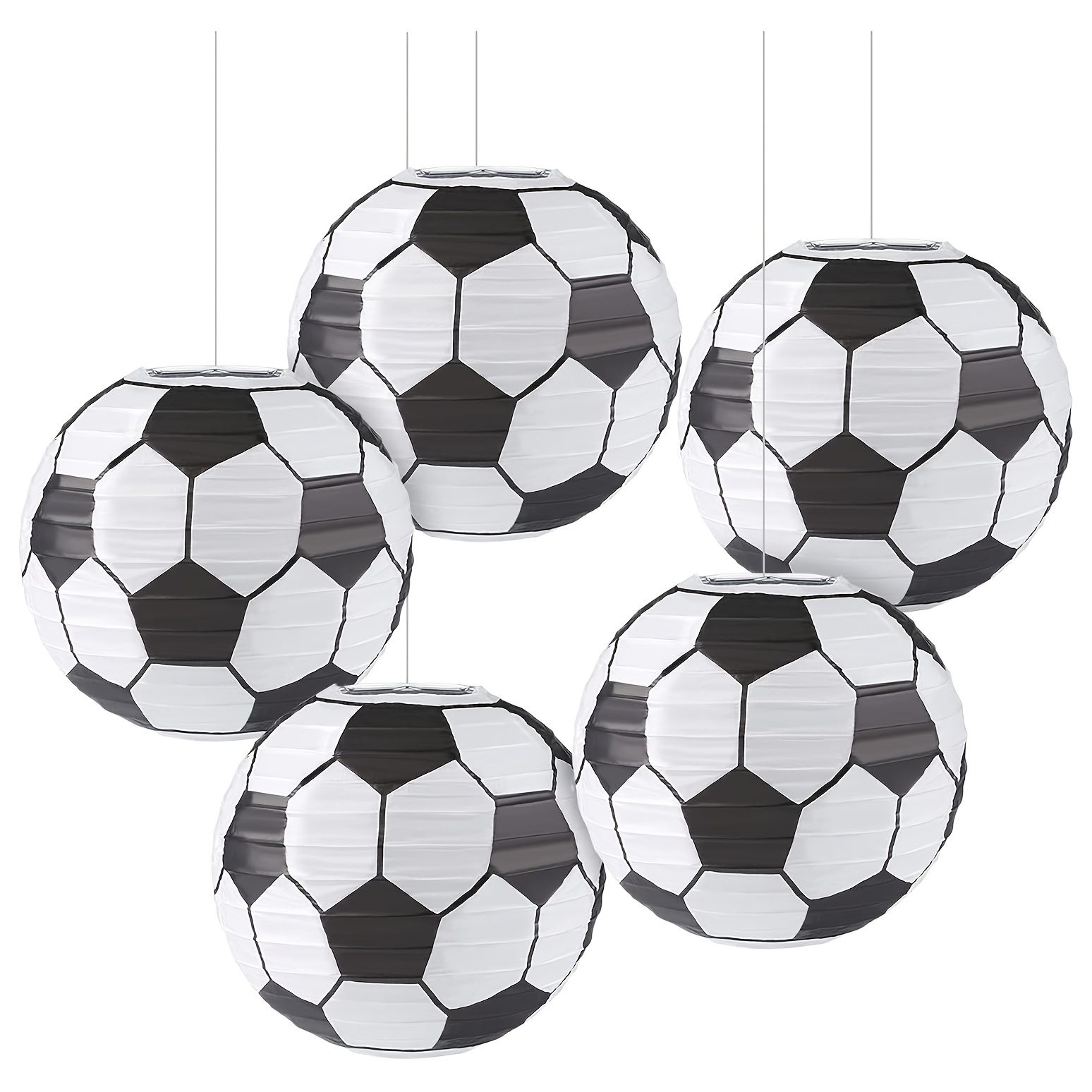 Image of 5pcs Hanging Ornaments Soccer Paper Lantern Soccer Hanging Paper Lanterns, Sports Ball Lantern For Soccer-themed Party Bithday Wedding Sports Game Decoration