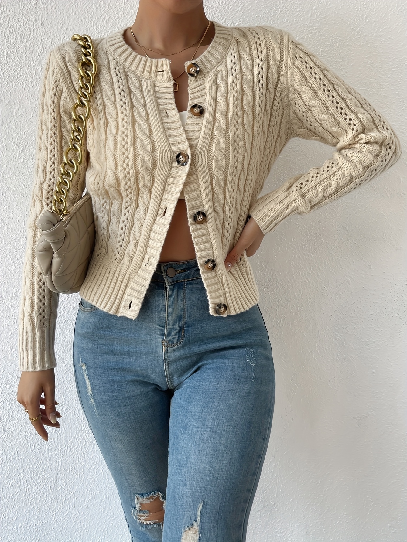 Sonnena Strickjacke Damen Oversized - Laternenärmel Cardigan Open Front Für Herbst Winter