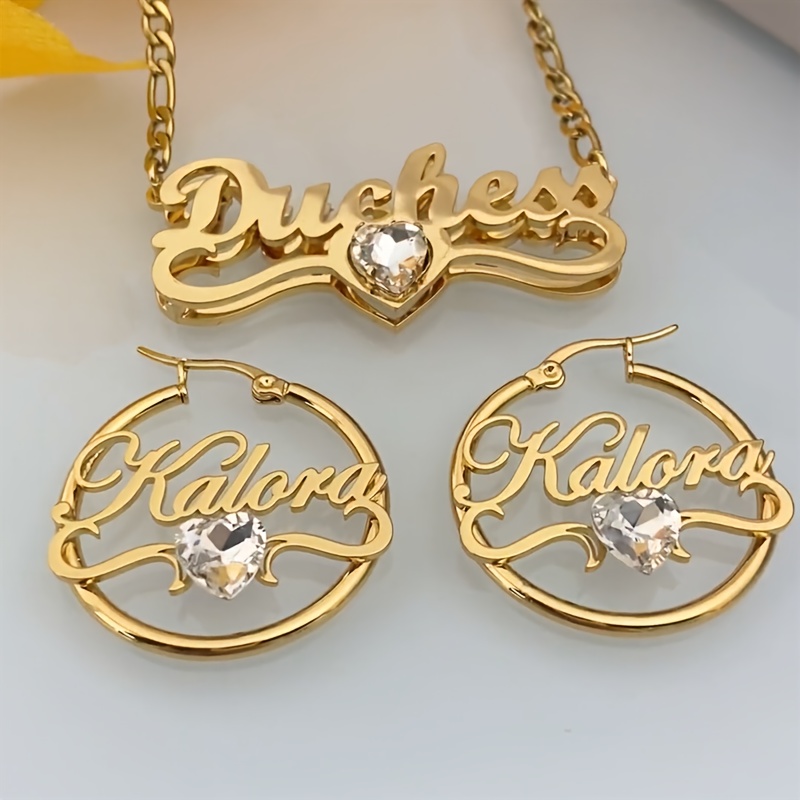 TEMU Conjunto de joyería de piedra de para mujer personalizado, conjunto de collar y aretes con personalizado, aretes de 40 mm con personalizado,