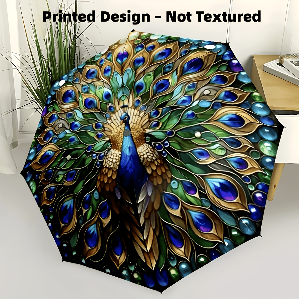 TEMU Printed Design - Not Textured 1pc New Design Pea Rooster Pattern Self-folding Umbrella, Outdoor Umbrella, Birthday Gift Holiday Gift