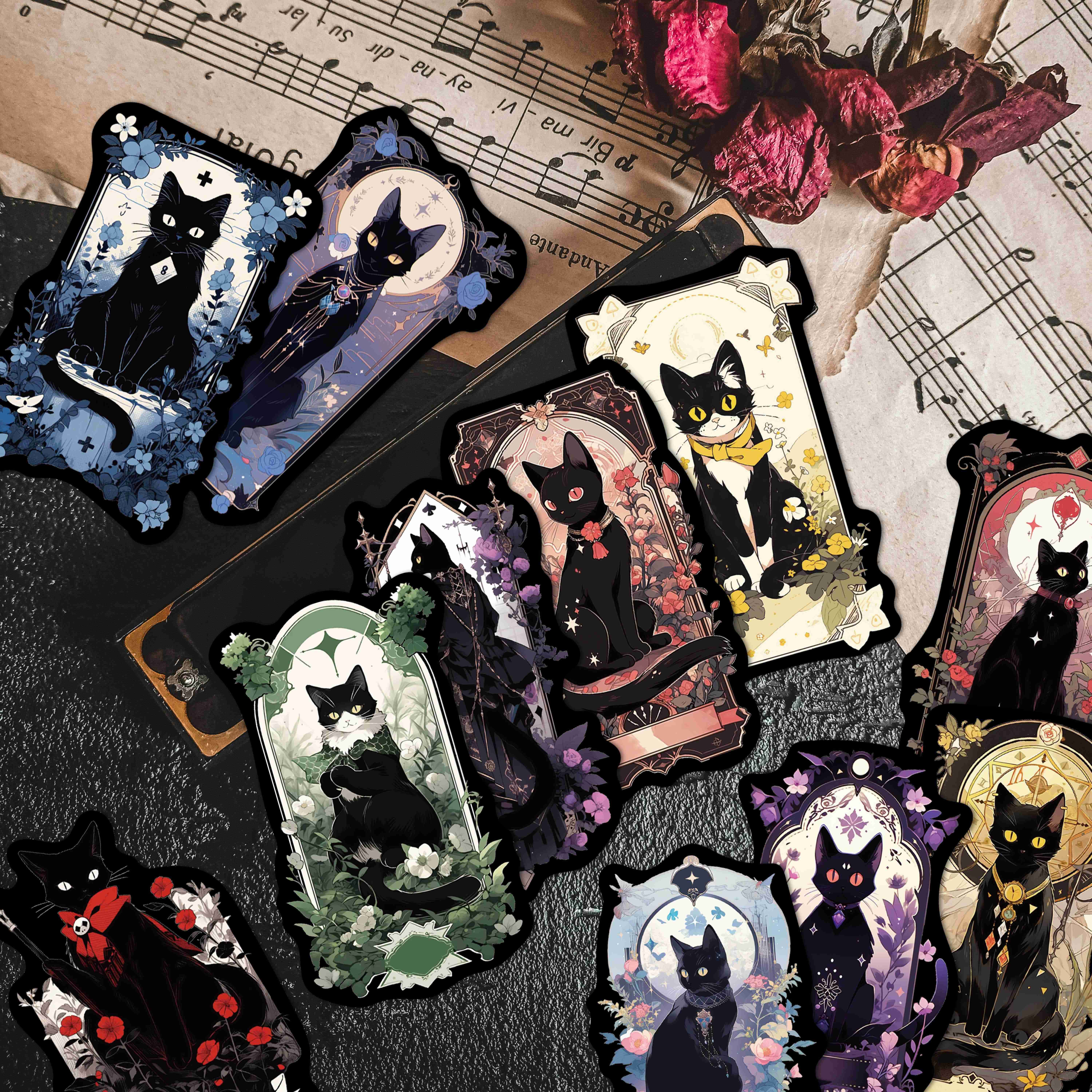 

50pcs Cat Gothic Art Stickers - - Waterproof Stickers, Suitable For Decorating Mobile Phones, Laptops, Tablets, Refrigerators, Luggage, Etc