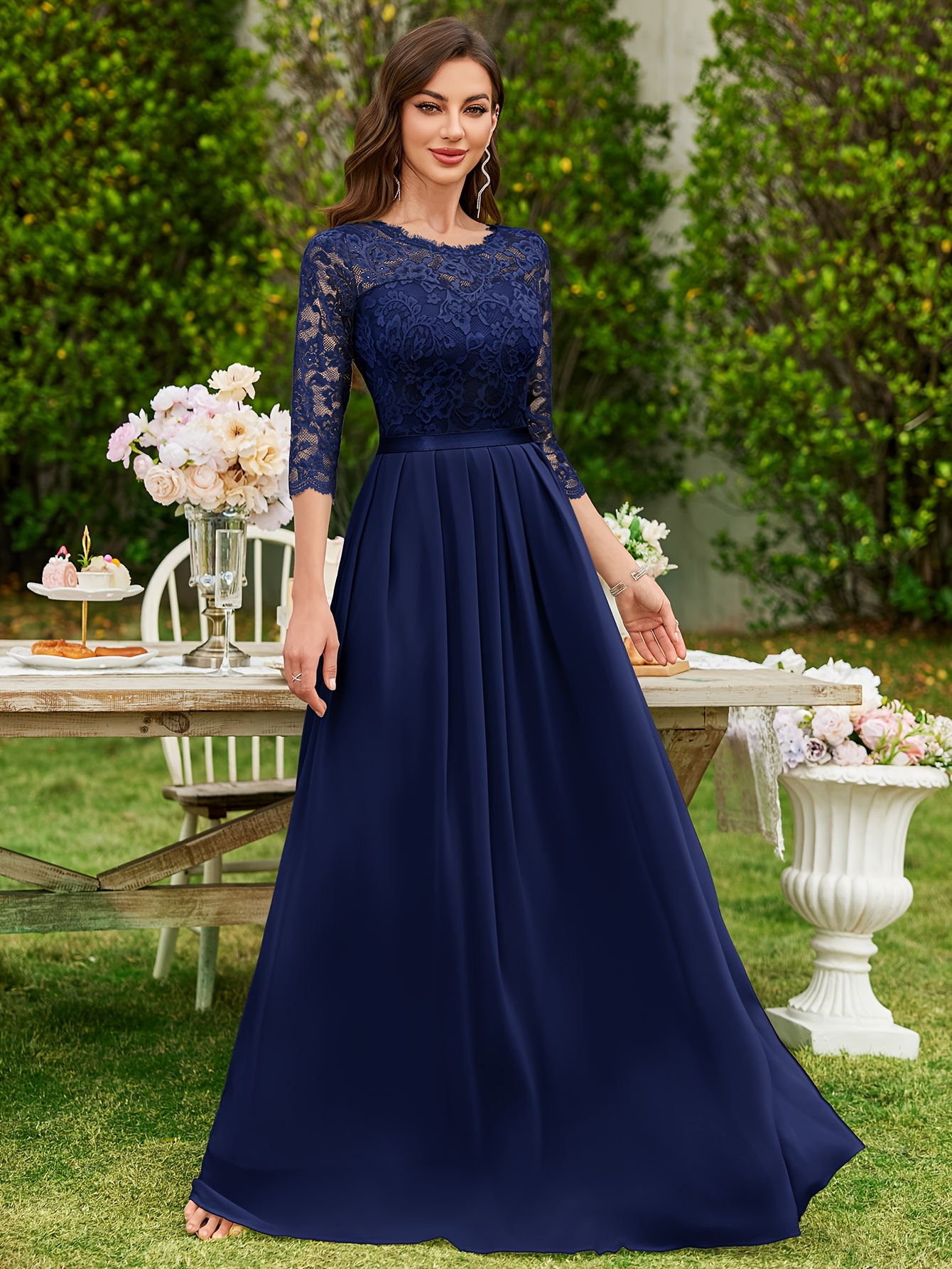 m22073 womens elegant floral lace chiffon 3 4 sleeve wedding - Temu  Mauritius
