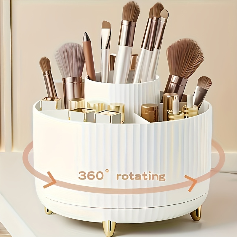 360 degree rotating makeup organizer large capacity durable abs plastic cosmetic storage box with brush holder white ideal for bedroom vanity and bathroom organization bathroom organizers and storage Product details 2