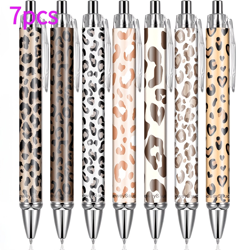 Image of 7pcs Leopard Print Ballpoint Pens Writing Pens Ladies Gift Cute Black Ink Fine Tip Smooth Writing Supplies Home Office Supplies