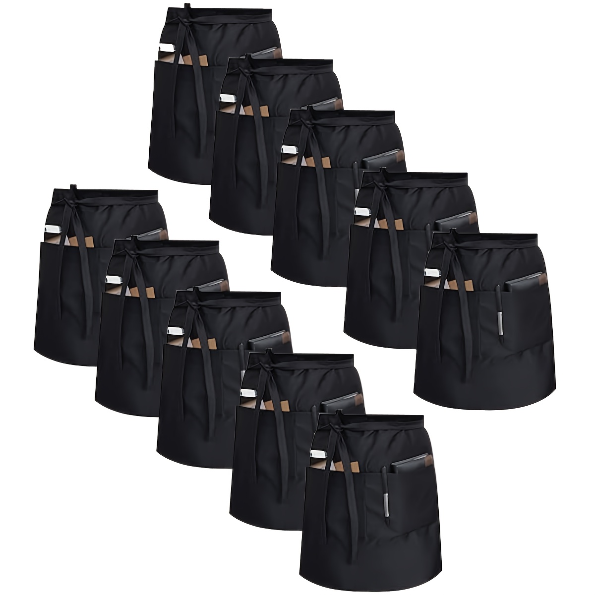 10pcs High-quality Polyester Solid Color Aprons, Featuring 2 Large Pockets And 1 Small Pocket, Perfect For Hotel And Restaurant Staff. Portable Unisex Aprons Suitable For Bars, Cafes, , And Chefs