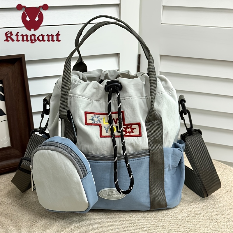 TEMU [women's Small Handbag] Y2k Color-block Nylon Mini Handbag, Casual Outdoor Multi-functional Mini Tote Bag, Preppy Style Multi-pocket Crossbody