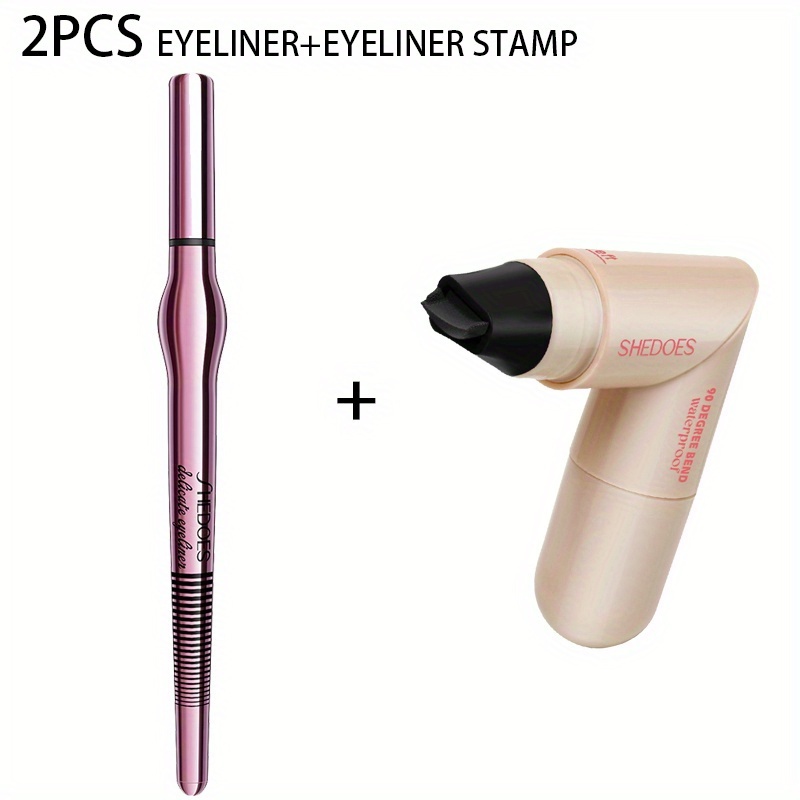 2pcs Set: Liquid Eyeliner Pen & Dual-end Rotating Eyeliner , One-stroke Application, Waterproof & Sweatproof, , Tip, Smooth Ink Flow, For Beginners, Black Eyeliner