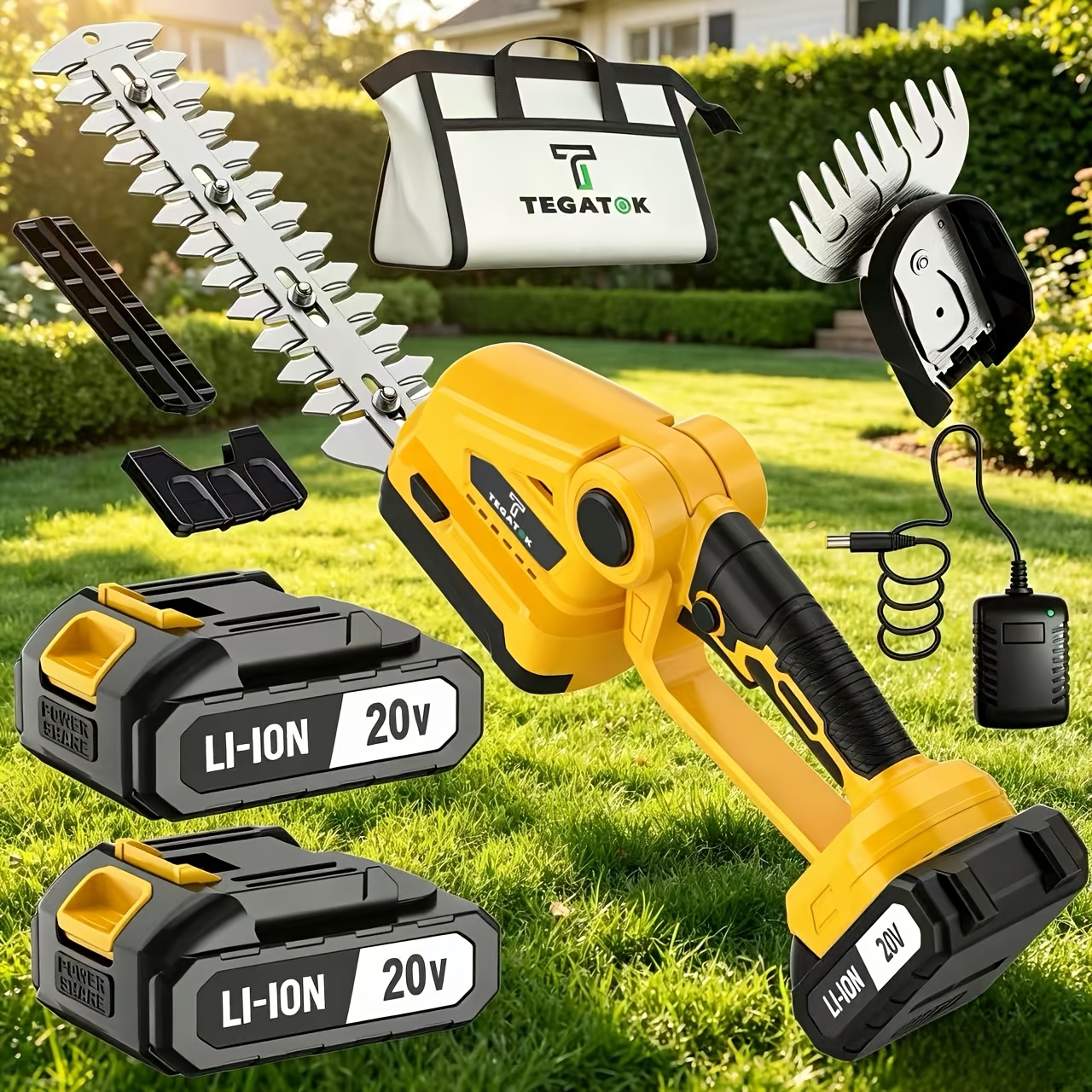 TEMU 20v Electric Cordless Hedge Trimmer, 2-in-1 Multifunctional Wireless Hedge Trimmer With Battery And Charger, Portable Handheld For Lawn Edging