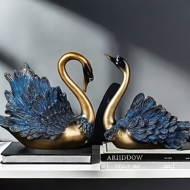 A Pair of Swan Statues – Luxurious Golden And Blue Resin Decorations for Living Room, Wine Cabinet, And TV Cabinet | Modern Home Decor Swan Decorations Desktop Ornaments Restaurant Wall Decorations Wall Stickers Decoration Office Entrance Ornaments