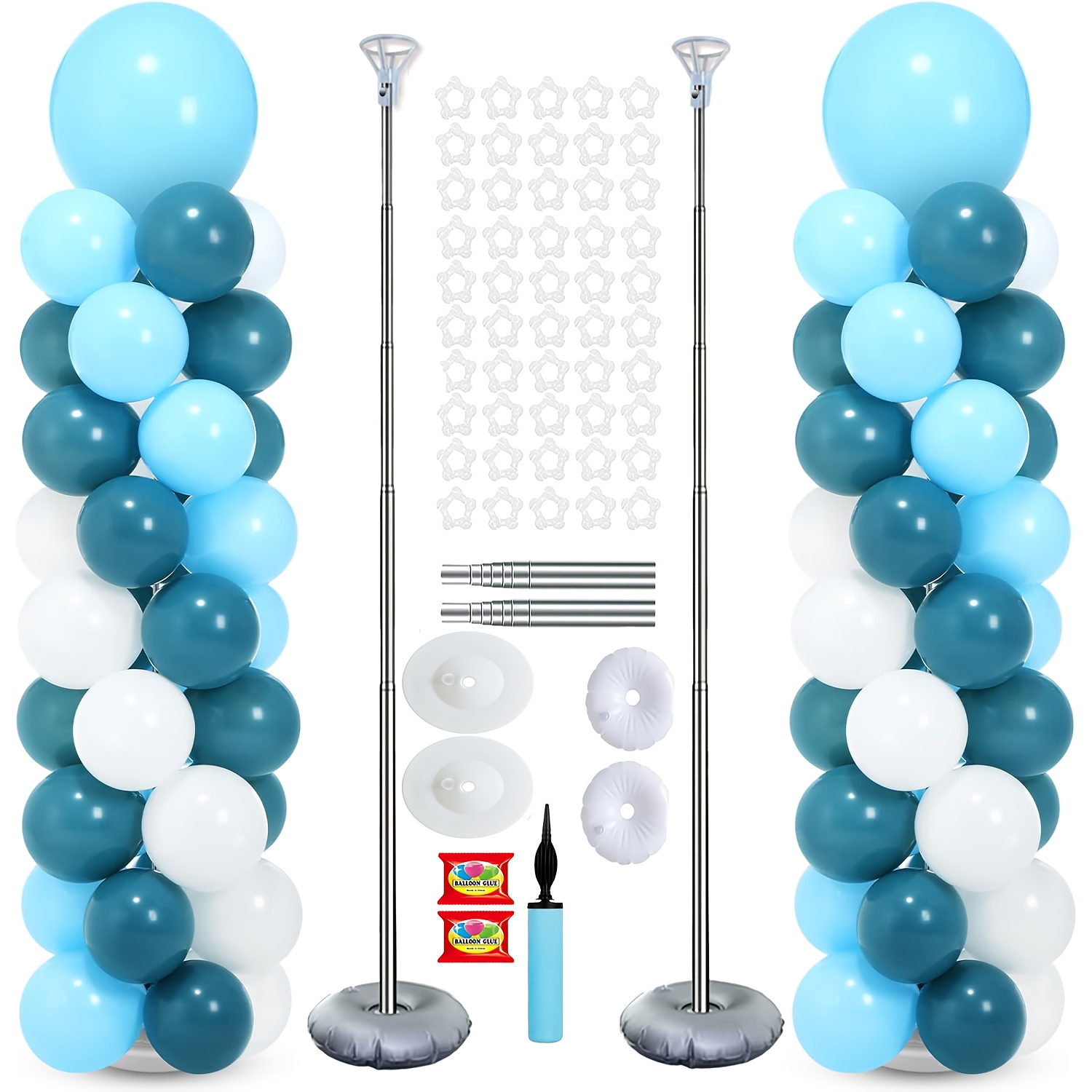 TEMU Balloon Column Stand Kit Set Of 2, 7ft Height Adjustable Balloon Arch Kit, Metal Telescopic Pillar Balloon Stand, Birthday Party, Graduation, Wedding Christmas Decorations