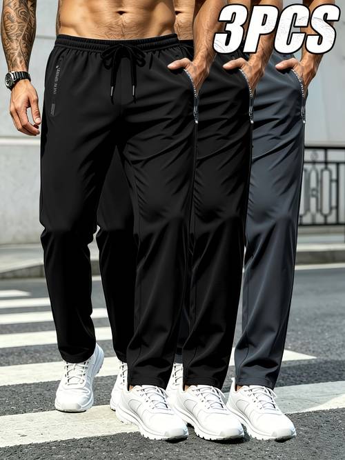 artikel foto 3-delige unisex modieuze sportieve lange broek voor buiten, comfortabele en zachte stof, dubbelzijdige ritszakken met letter, elastische tailleband met trekkoord, perfect voor alle seizoenen, dagelijks , buitenactiviteiten, casual uitjes!