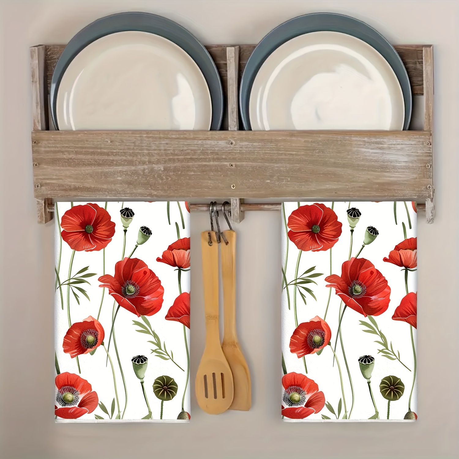 

Floral Kitchen Towels Set Of 2 - Modern Knit Fabric Dish Cloths, Absorbent Polyester Hand Towels, Machine Washable Tea Towels With Poppy , Ideal For Cooking, Baking, Housewarming Gifts