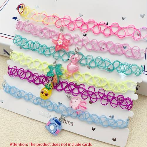 6pcs cute unicorn floral elastic choker necklaces vibrant pastel colors adjustable lightweight nylon material daily wear parties summer unicorn necklace party accessory design durable accessory