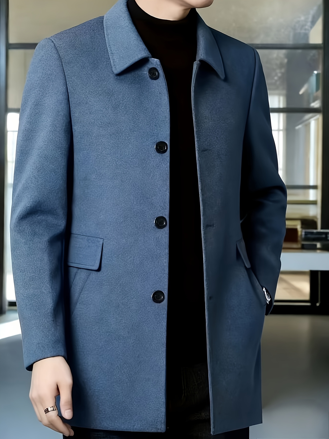 [Wanrenshan OBM] 2025 American Style New Men'S Casual Classic Versatile Solid Color Side Double Pocket Easy Design Handsome Dad Wrinkle-Resistant Non-Iron Single-Breasted Light Luxury Trench Coat