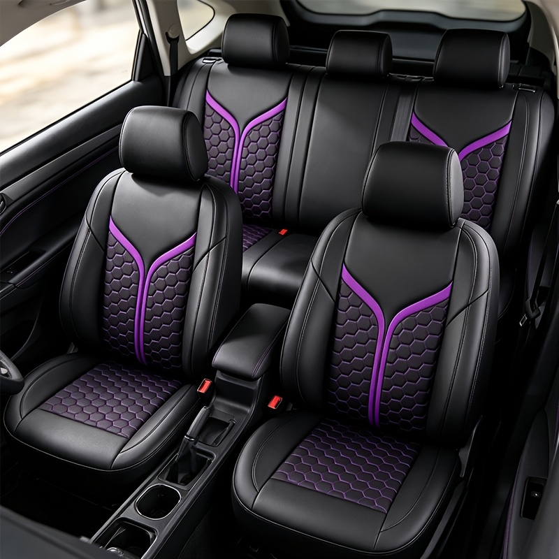 TEMU 9pcs Stylish Faux Leather Car Seat Cover Set, Universal -seater Vehicles, , Compatible With Split Front And Rear Seats, Faux Leather Seat