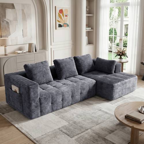 Luxurious Corduroy Sofa: L-shaped for Living Room, Boneless Sofa Couches for Apartment, Sofa Suitable for Apartments And Small-sized Rooms, No , Living Room Furniture Set