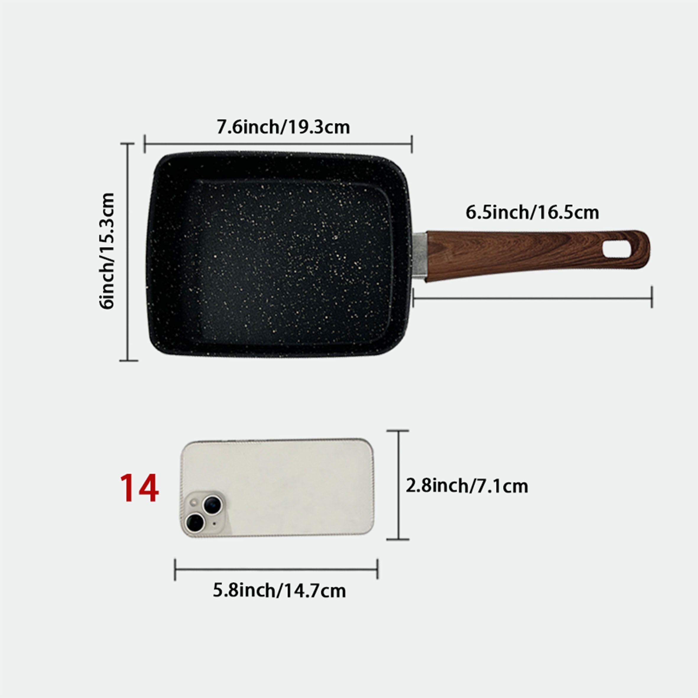 TEMU 1pc Cast Iron With Wooden Handle - Rectangular Egg Frying Pan For Home Kitchen, Restaurant, Or Breakfast Shop - Sautéing, Frying, And Simmering, Essentials | Modern Kitchenware | Nonstick Surface