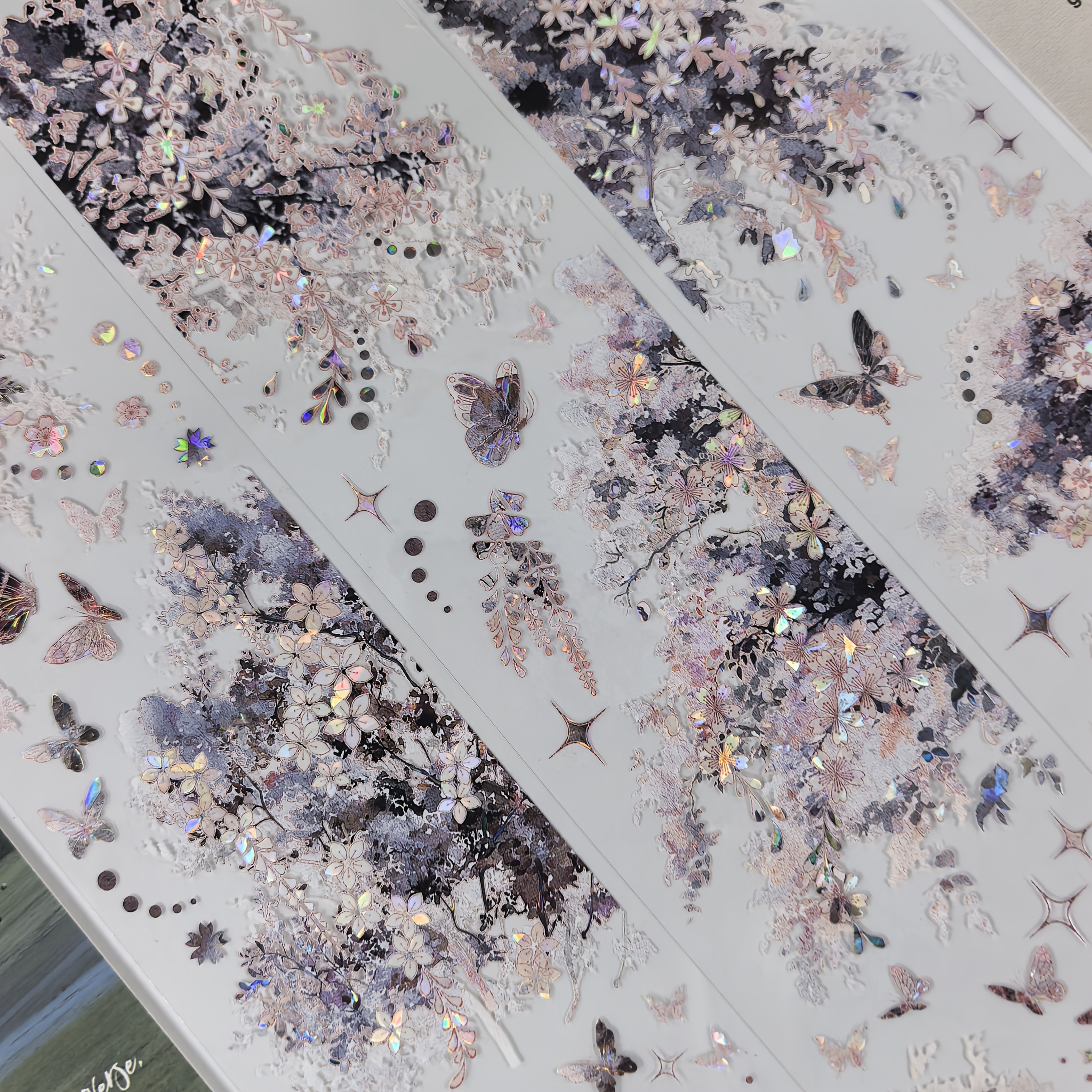 Image of Premium Handmade Tape Stickers: 2-color With Butterflies And Designs – Perfect For Journals, Notebooks, Diy Cards & Photo Frames | Self-adhesive, Easy To Cut & Peel-to-apply