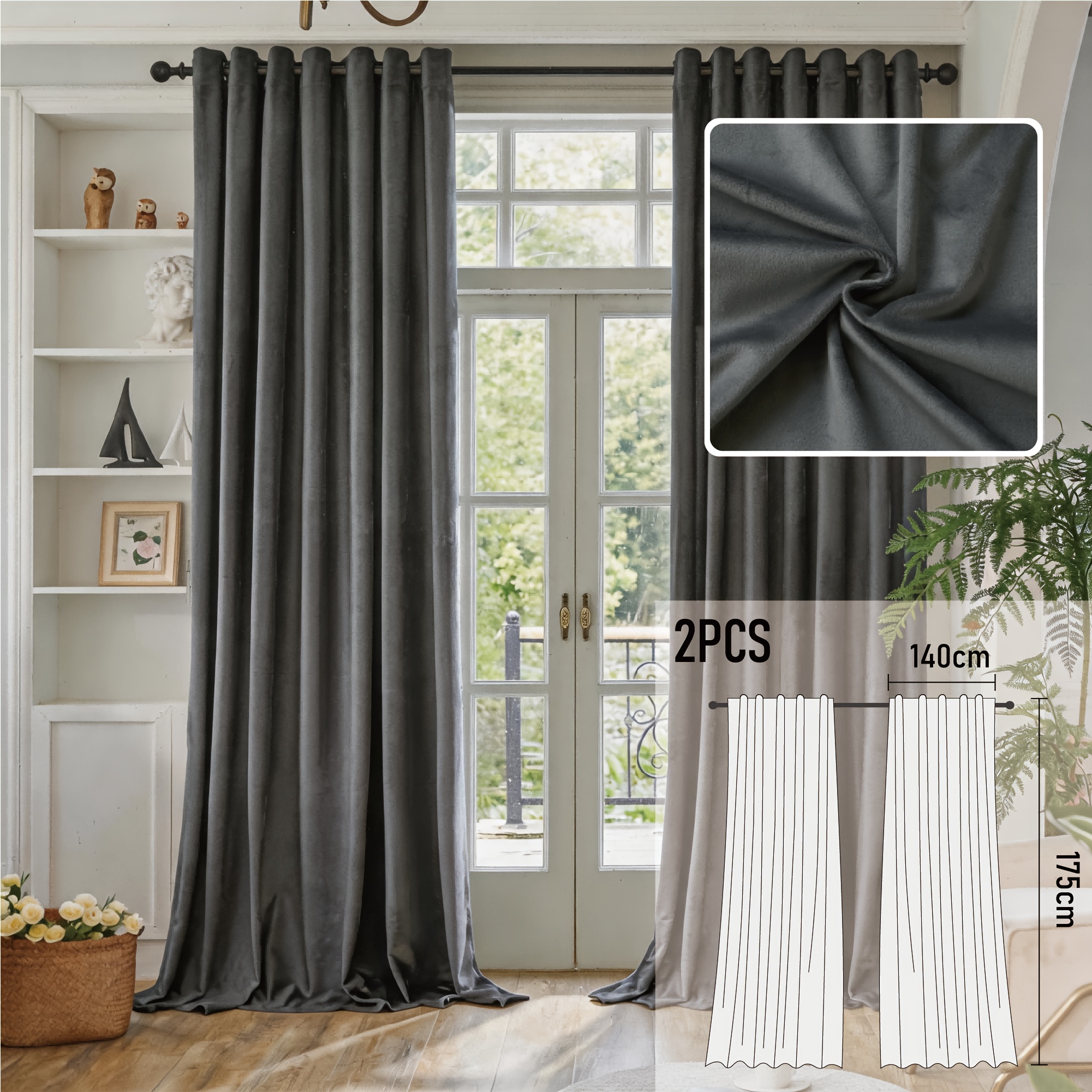 Image of 2 Panels Luxury Velvet Curtains, Grommet Blocking Window Drapes, Drapable Thermal Insulated Soundproof Curtains For Bedroom Living Room Home Decor