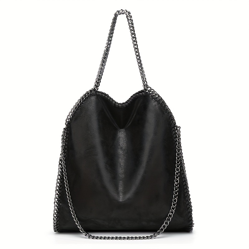

Fashionable Women's Tote Bag, Single-shoulder Chain Strap, Foldable Solid Color Pu Leather Purse, Versatile Casual Chic Handbag