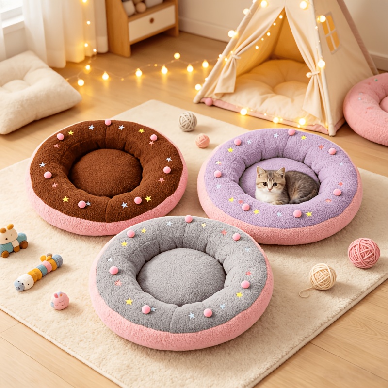 cat bed sleeping bag semi enclosed creative shaped sleeping bag pet nest for cats and dogs separable cushion and bed pet donut flannel fleece lined thickened cross border in stock autumn winter cat bed pet sle Product details 0