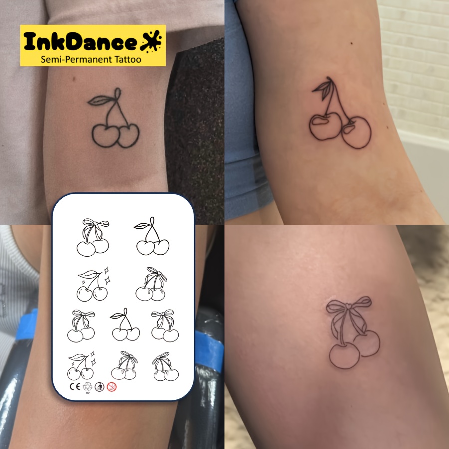 Inkdance Cherry Semi-permanent Tattoos - Waterproof, Long-lasting, Realistic Fake Tattoos For , Plant-based Formula, Perfect Gift