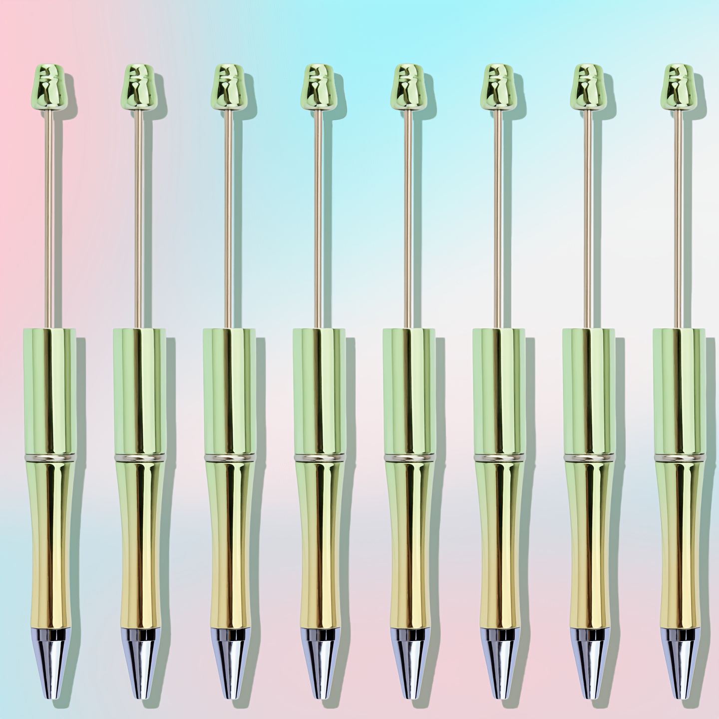 TEMU 8pcs Jade Gradient Bead Pen, Electroplated Laser Gradient, Handmade Multi-style Matching, Preferred High-beauty Stationery For Gifts