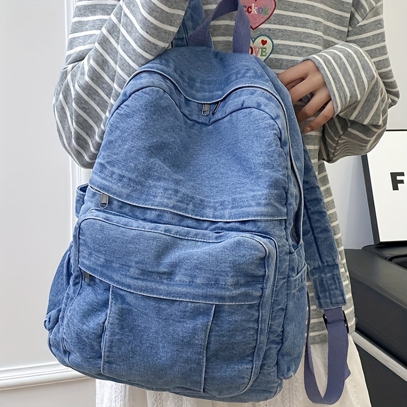 Stylish Ripped Blue Fringe Denim Backpack Bag Vintage Denim Motorcycle Jacket Fringe Backpack > Shoulder  main image 4