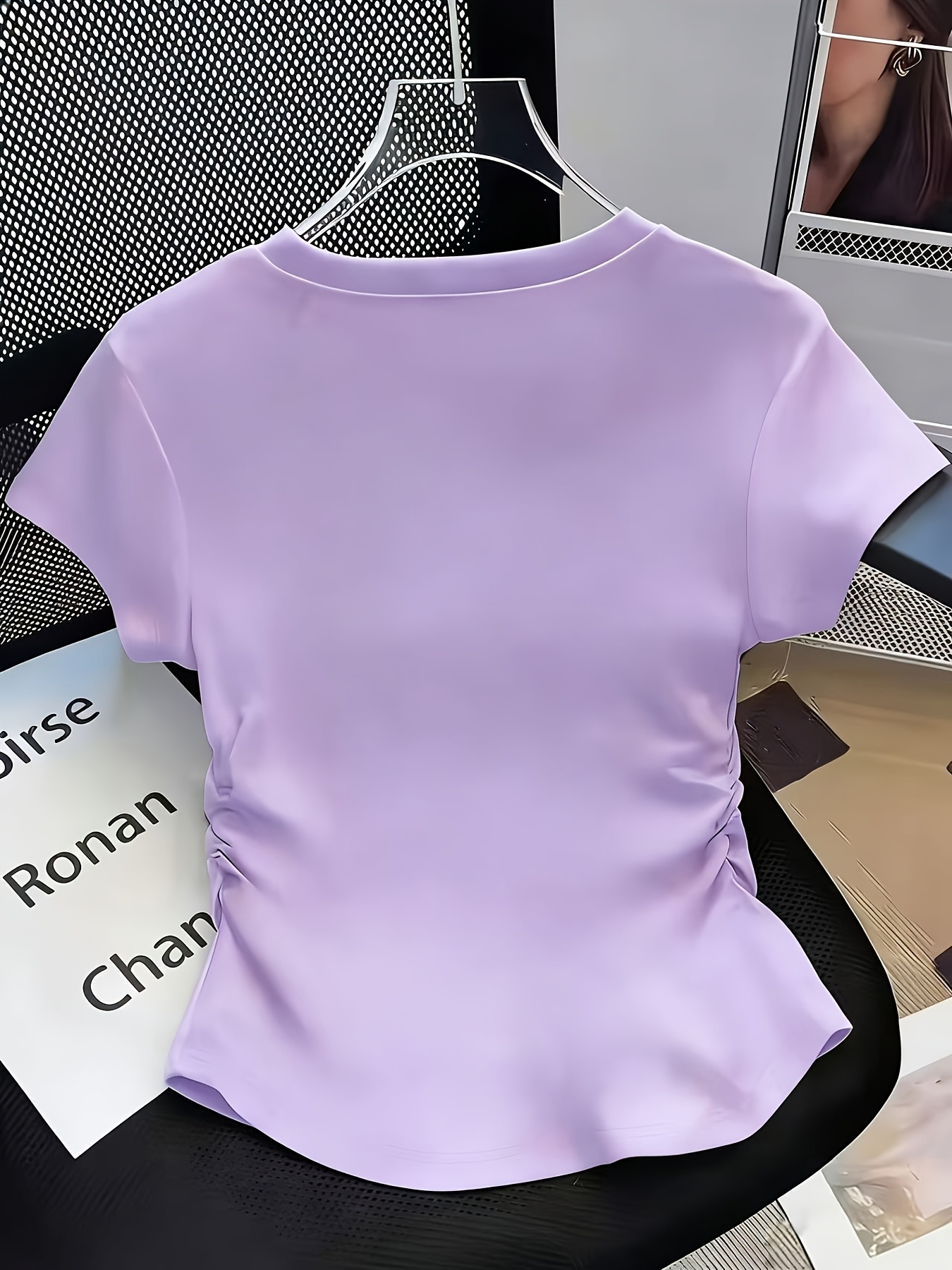 camiseta y2k retro de color   casual de manga corta,   y verano, cuello  , ajustada, camiseta de moda de manga corta