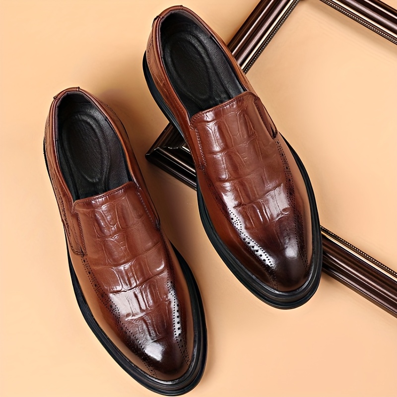 TEMU Men' Business Formal Shoes - All Season Low Top No Lace Pointed Toe Shoes, Upper/insole, Rubber Sole, Suitable For And Casual Wear, Formal Dress Shoes
