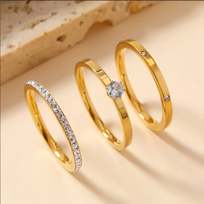 TEMU 3pcs/set Fashion Women Stainless Steel Rings Set Easy Rings Suitable For Women Dating And Wedding Rings, Women's Rings, Birthday Gifts And