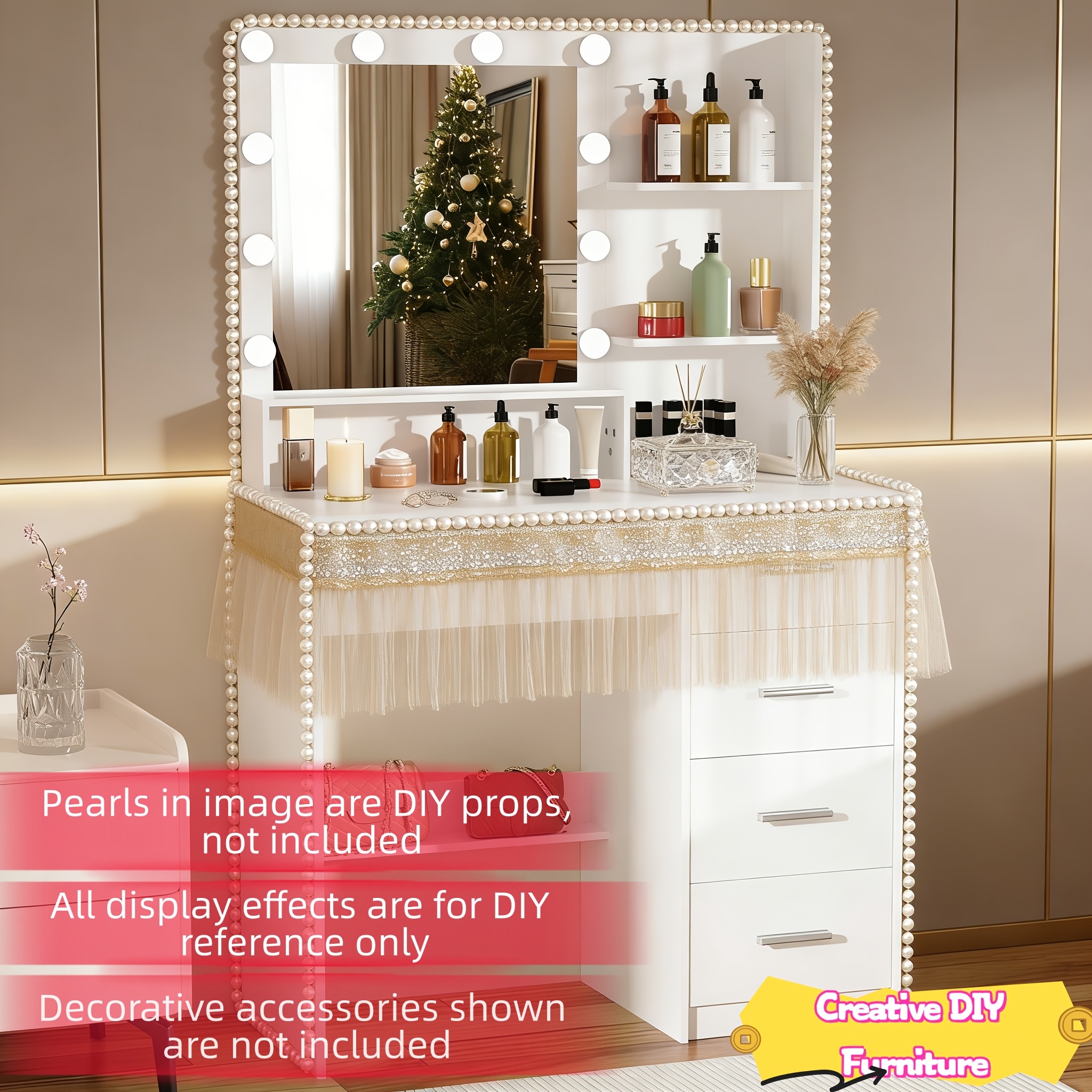 Premium Solid Wood Modern Ladies' Vanity Table with LED Mirror