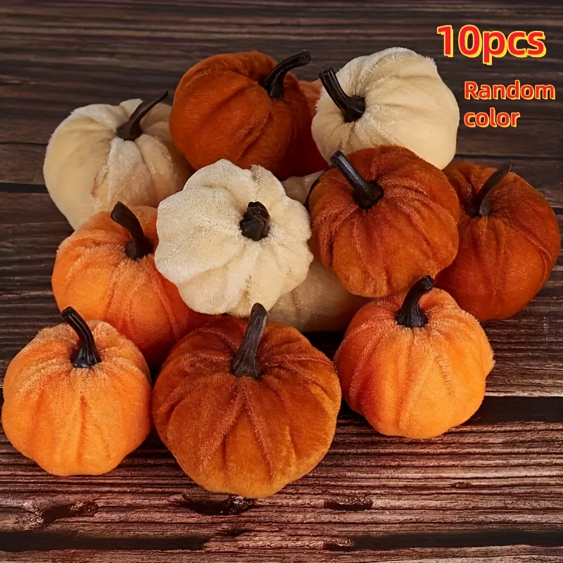 TEMU Set Of 10 Velvet Pumpkins, Perfect For Decorating Your Living Room For Halloween, Thanksgiving, And Season, Ideal For Desktop Displays During