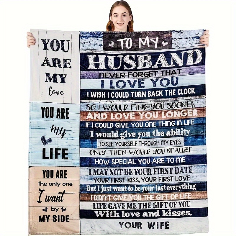 

1pc Flannel Blanket, To Husband My From Wife Blanket, Valentine's Day Gift, Wedding Anniversary, Cosy Warm Soft Blanket For Sofa Office Bed And Travelling