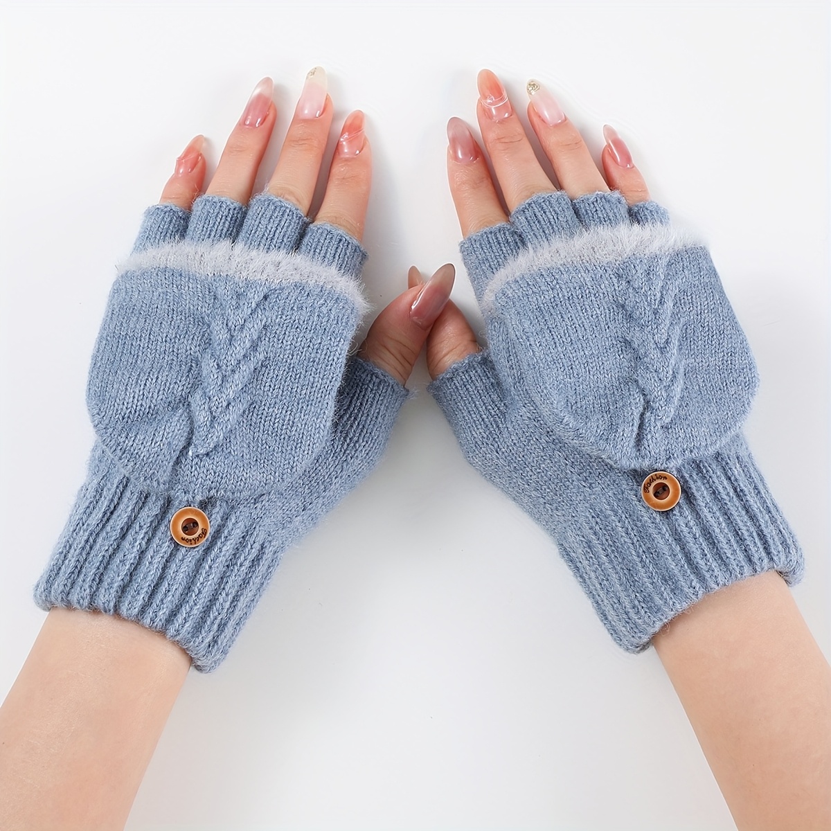 TEMU 1 Par Guantes de Felpa con Abrazadera de Cable para Mujer, Otoño Invierno, Modernos, Individuales, Cálidos, Versátiles, Fundas para Dedos y