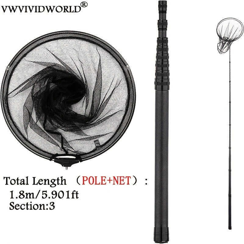 New Carbon Fishing Net Fish Landing Hand Net Collapsible Telescopic Pole  Handle