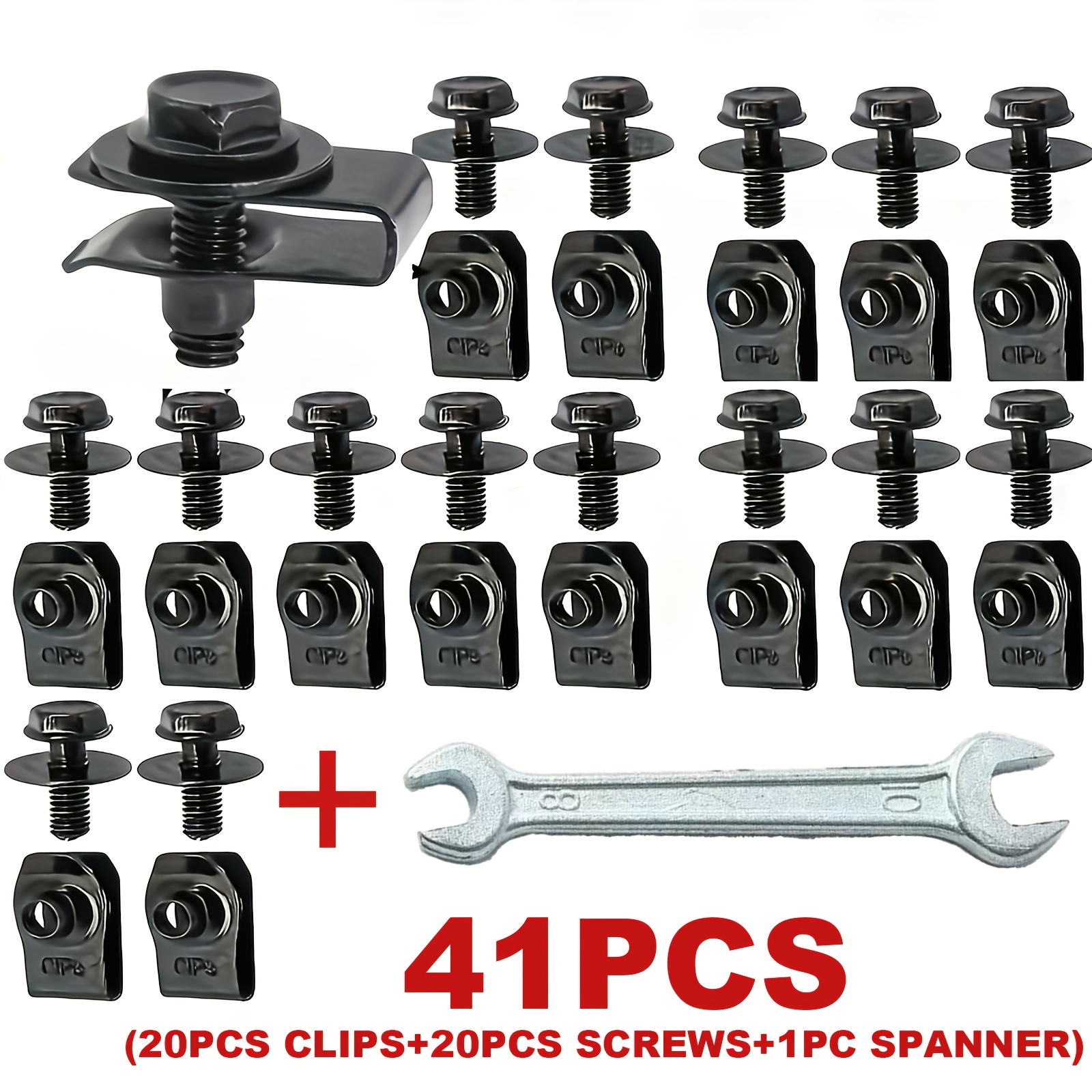 TEMU 41pcs (20 Bolts And 20 U-clips And 1 Wrench) Automotive And Set, Heavy-duty For Engine Shield Rivets, Bumper Anti-collision Clips, Fender