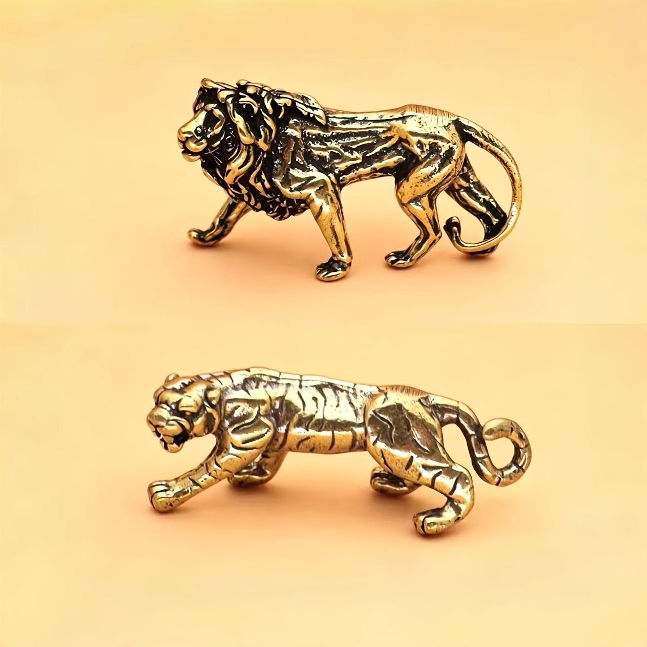 TEMU 2 pezzi Ornamenti Leopardo Leone in Ottone Retro T癡 Animali Domestici Soggiorno Ufficio Scrivania Decorazioni per la Casa