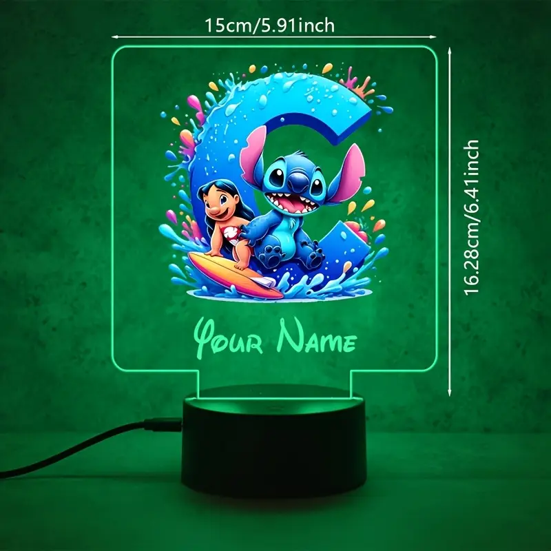 a personalized acrylic night light featuring a cartoon design of disneys and with customizable with a name color changing led table lamp for usb or batteries a usb cable batteries not included suitable for decorating bedrooms living rooms and other spaces Product details 2
