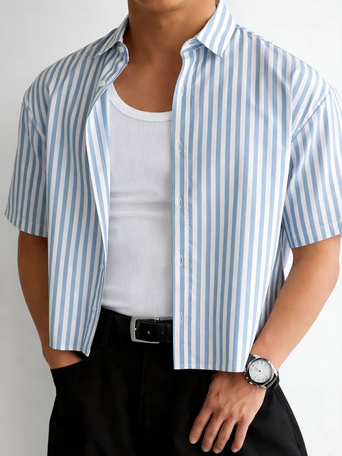 kurzarm-shirt im ins-stil für herren, locker sitzendes cropped-top, trendige vielseitige streetwear