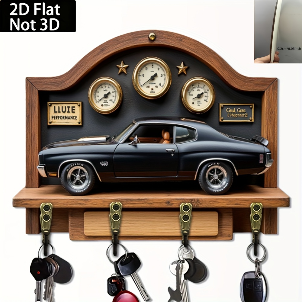 E-shop 2D-flacher, ein Auto-Modell-Schlüsselhaken aus Holz, ein multifunktionaler Schlüsselhalter aus Holz für Zuhause mit vier Haken, für Wanddeko,