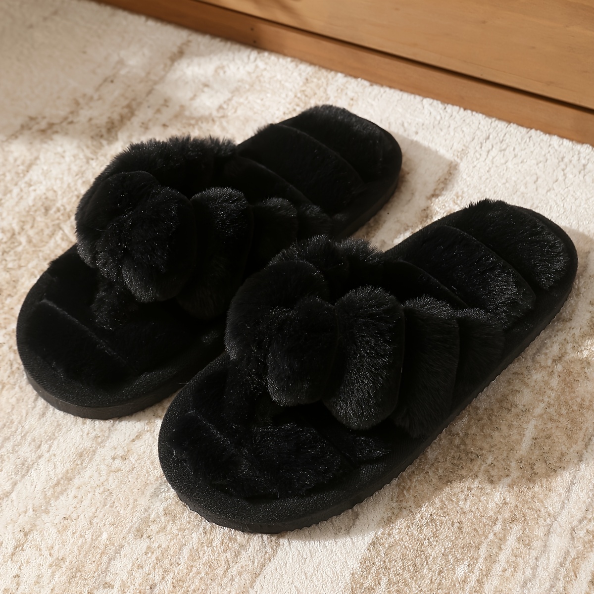 TEMU Qeeduoof Women' & Men' Plush Slippers - Soft Warm Slip- With Eva Sole, Anti-slip Sole Suitable For Home,,, Cozy Footwear, For And Seniors, Women