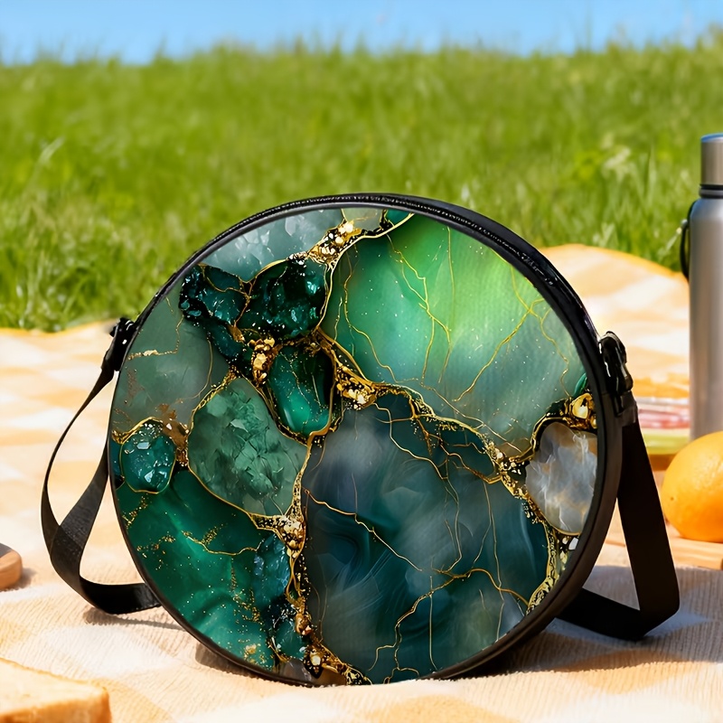 TEMU 1pc Green Pattern-ladies' Shoulder Bag, 2d Printed, Adjustable Shoulder Strap, Zipper Closure, Backpack Style | Casual Fashion Crossbody Bag |