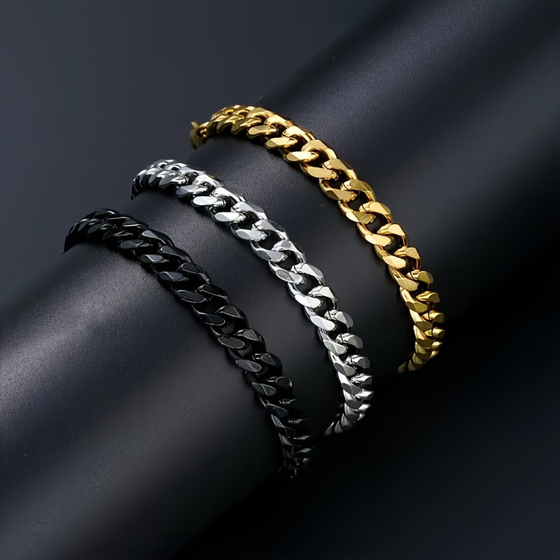 Image of 3pcs Hip Hop Fashion Unisex Stainless Steel Casual Party Wear Gothic Style Bracelet, Worn Alone Or Stacked