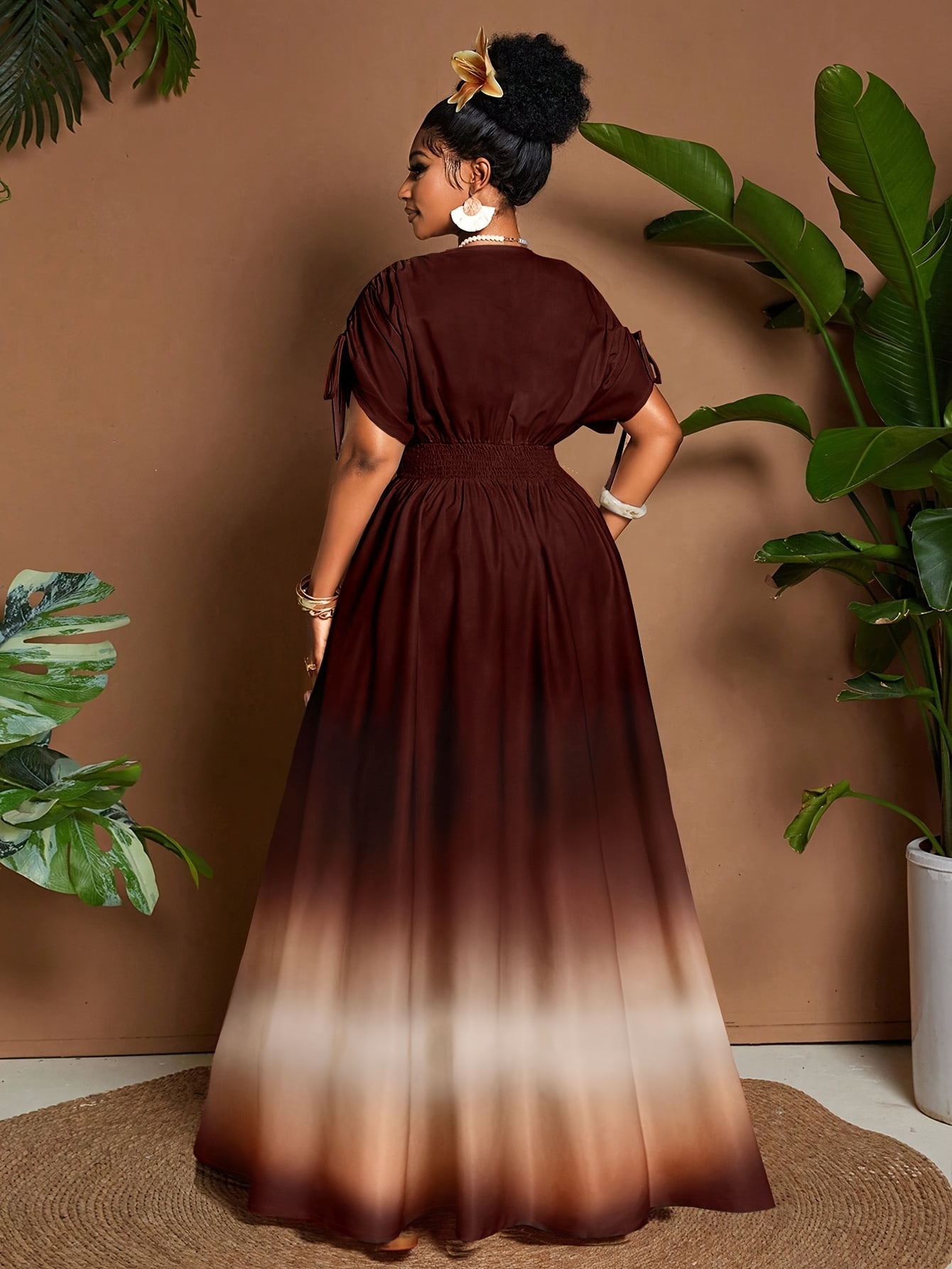 Women's Elegant Gradient V-Neck Long Maxi Dress with Fitted Bodice & Flowy - Waist, Machine Washable Winter Dress for Weddings, Parties, Fall/ Winter Events - Non-Stretch Suitable for Weddings, Parties, Fall/Winter Events