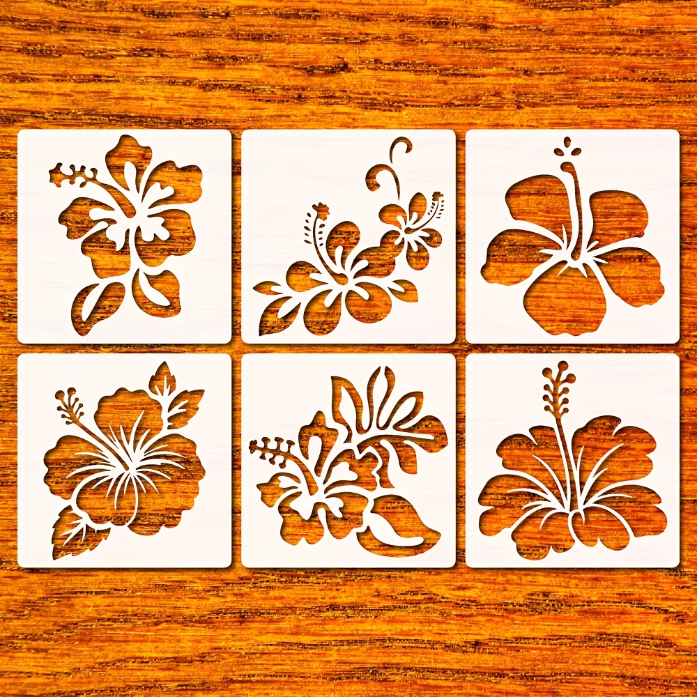 

6pcs Hibiscus Flower Stencils, 5.9" Reusable Plastic Templates For Decor - Intricate Floral Designs For Wood Signs, Walls, Journals, Scrapbooks & Canvas Art Projects