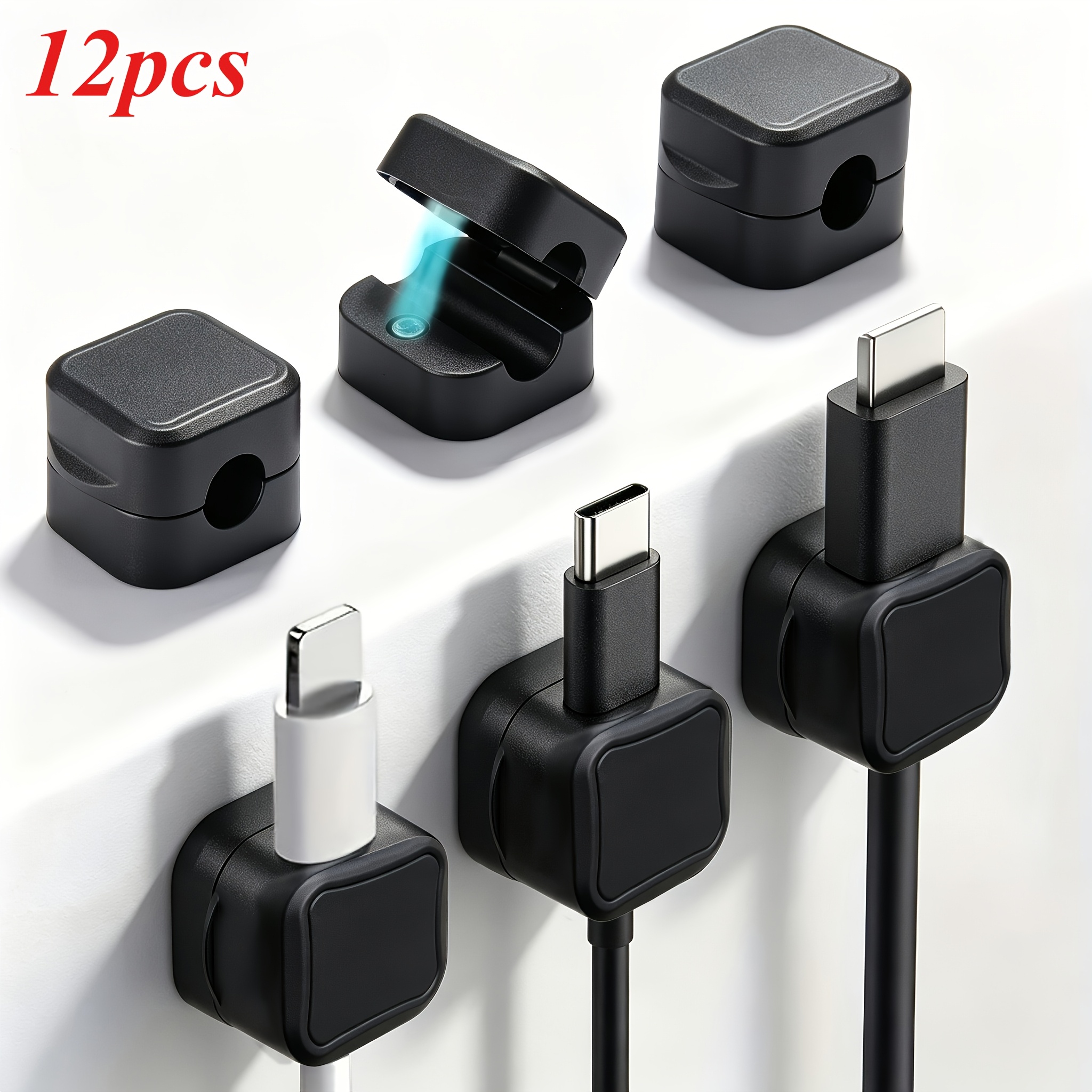 Image of 12pcs Cable Clips - The Cord Holder & Cable Organizer For Desk, Home, Car & Office - For Everyone - Organize Cables & Wires - Perfect Gift For Tech Lovers & Students