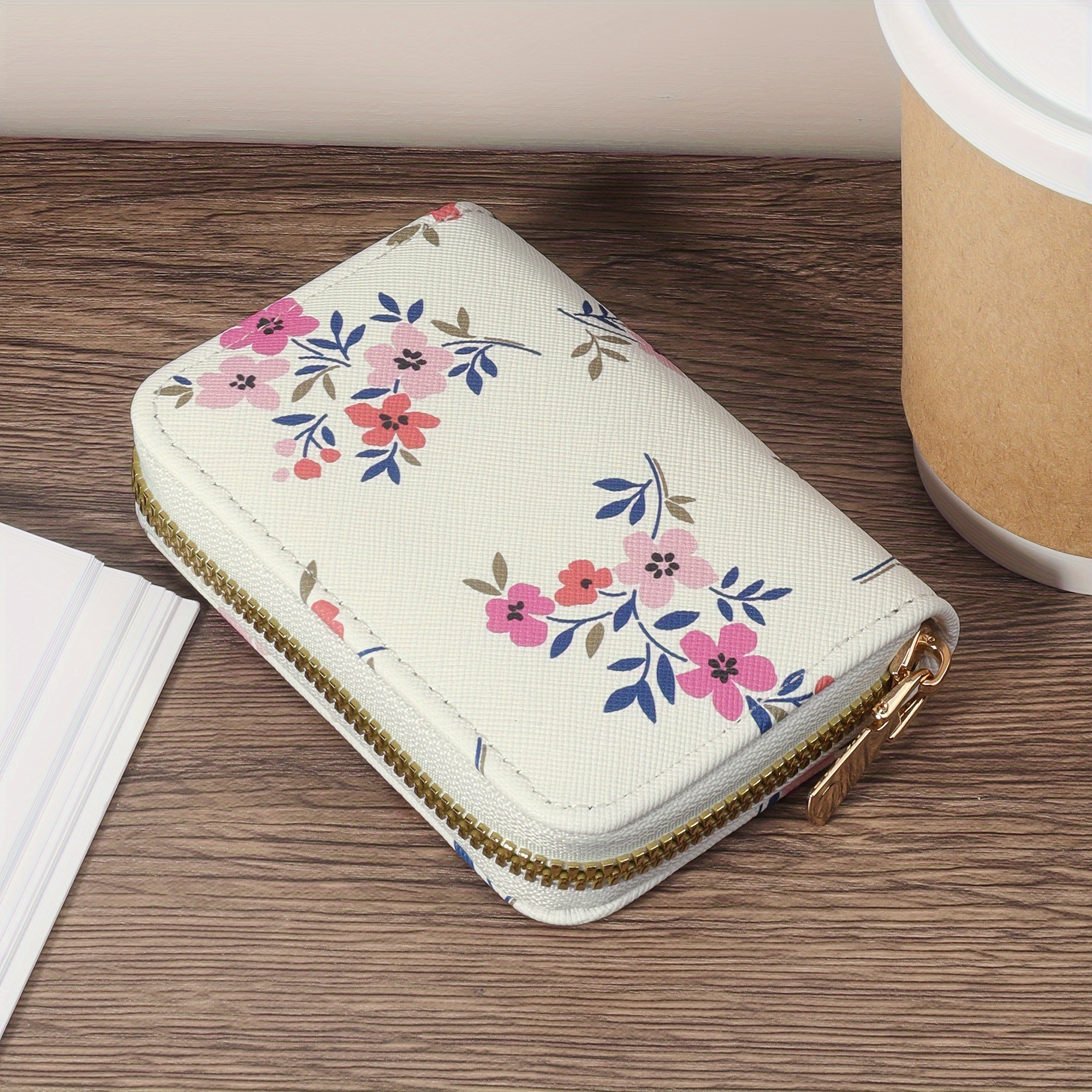 

Fashionable And Elegant Ladies New Simple Mini Wallet, Floral Print Zipper Coin Purse, Portable Short Handbag